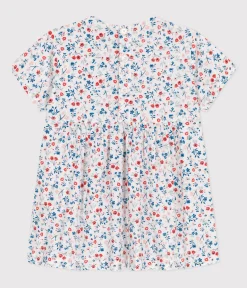 Petit Bateau Kleider*Kurzärmeliges Baby-Kleid aus Baumwolle mit Blumenmuster weiss MARSHMALLOW/weiss MULTICO