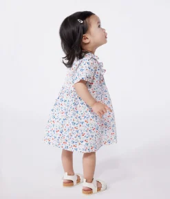 Petit Bateau Kleider*Kurzärmeliges Baby-Kleid aus Baumwolle mit Blumenmuster weiss MARSHMALLOW/weiss MULTICO