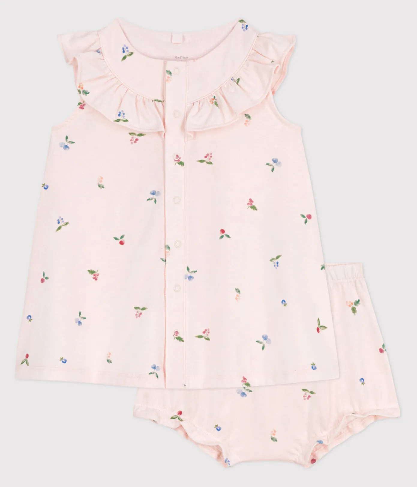 Petit Bateau Kleider|Newborn*Kurzärmeliges Babykleid aus Baumwolle und Bloomer mit Fruchtmuster rosa FLEUR/weiss MULTICO