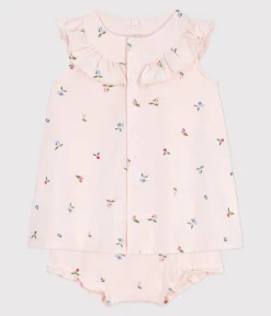 Petit Bateau Kleider|Newborn*Kurzärmeliges Babykleid aus Baumwolle und Bloomer mit Fruchtmuster rosa FLEUR/weiss MULTICO