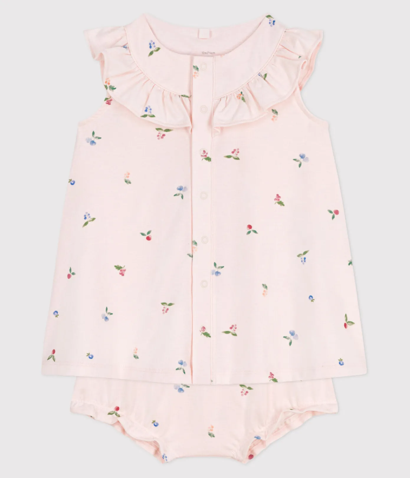 Petit Bateau Kleider|Newborn*Kurzärmeliges Babykleid aus Baumwolle und Bloomer mit Fruchtmuster rosa FLEUR/weiss MULTICO
