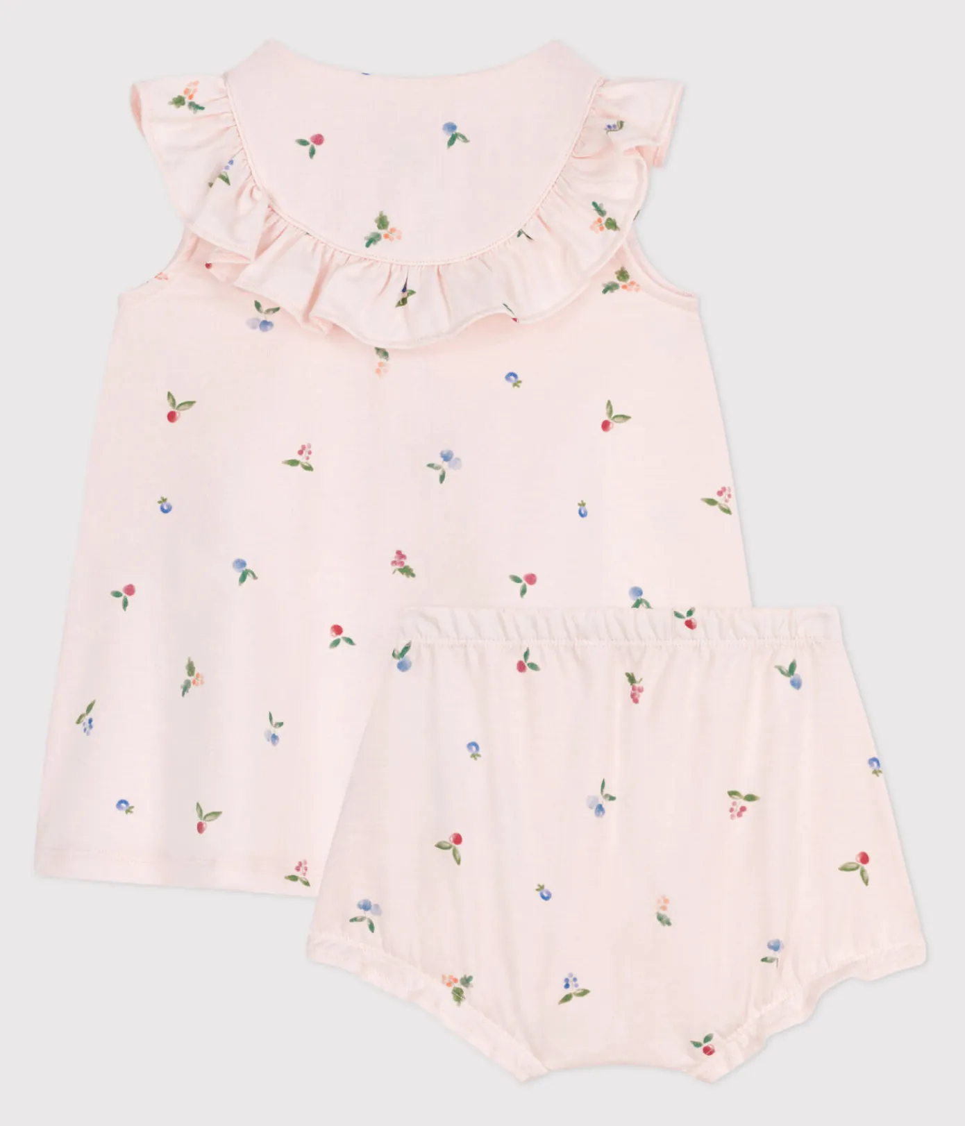 Petit Bateau Kleider|Newborn*Kurzärmeliges Babykleid aus Baumwolle und Bloomer mit Fruchtmuster rosa FLEUR/weiss MULTICO