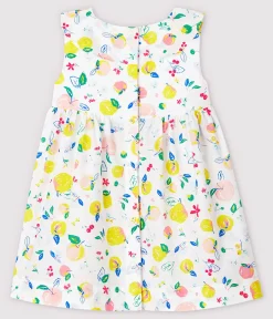 Petit Bateau Kleider*Kurzärmeliges Baby-Kleid aus Popeline für Mädchen weiss MARSHMALLOW/weiss MULTICO