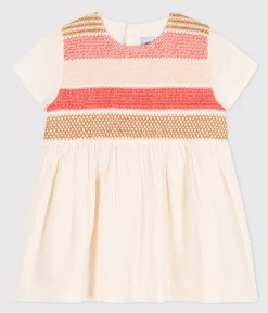 Petit Bateau Kleider*Kurzärmeliges Baby-Kleid für Mädchen weiss AVALANCHE/ MULTICO