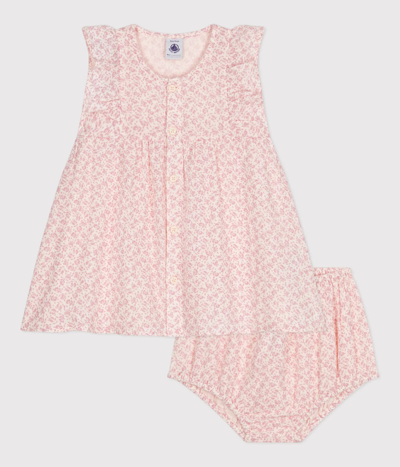 Petit Bateau Kleider*Kurzärmeliges Babykleid mit Bloomers aus Musselin AVALANCHE/ PANTY