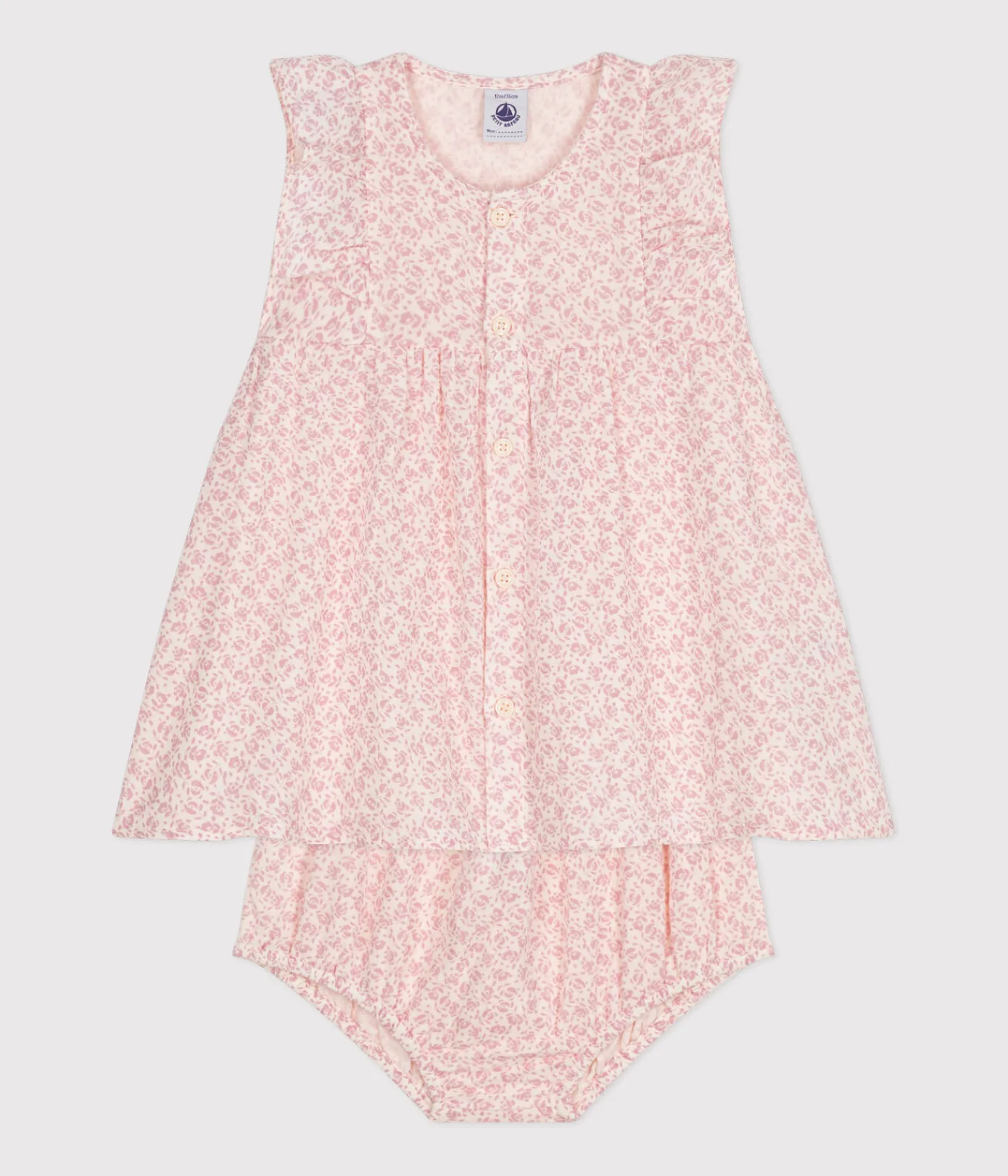 Petit Bateau Kleider*Kurzärmeliges Babykleid mit Bloomers aus Musselin AVALANCHE/ PANTY