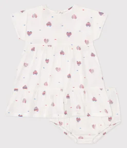 Petit Bateau Kleider*Kurzärmeliges Babykleid und Bloomer aus Baumwolle mit Herzmotiv weiss AVALANCHE/ MULTICO