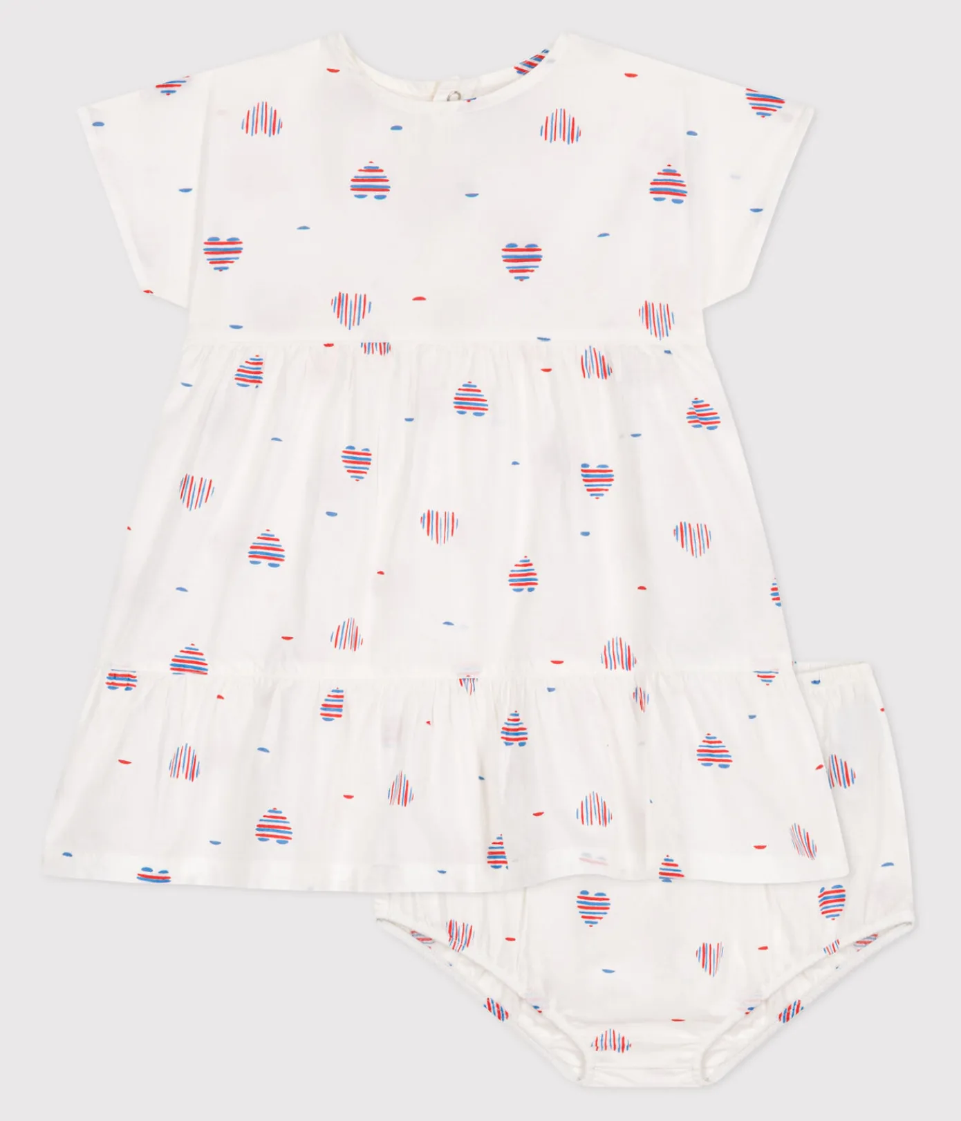 Petit Bateau Kleider*Kurzärmeliges Babykleid und Bloomer aus Baumwolle mit Herzmotiv weiss AVALANCHE/ MULTICO