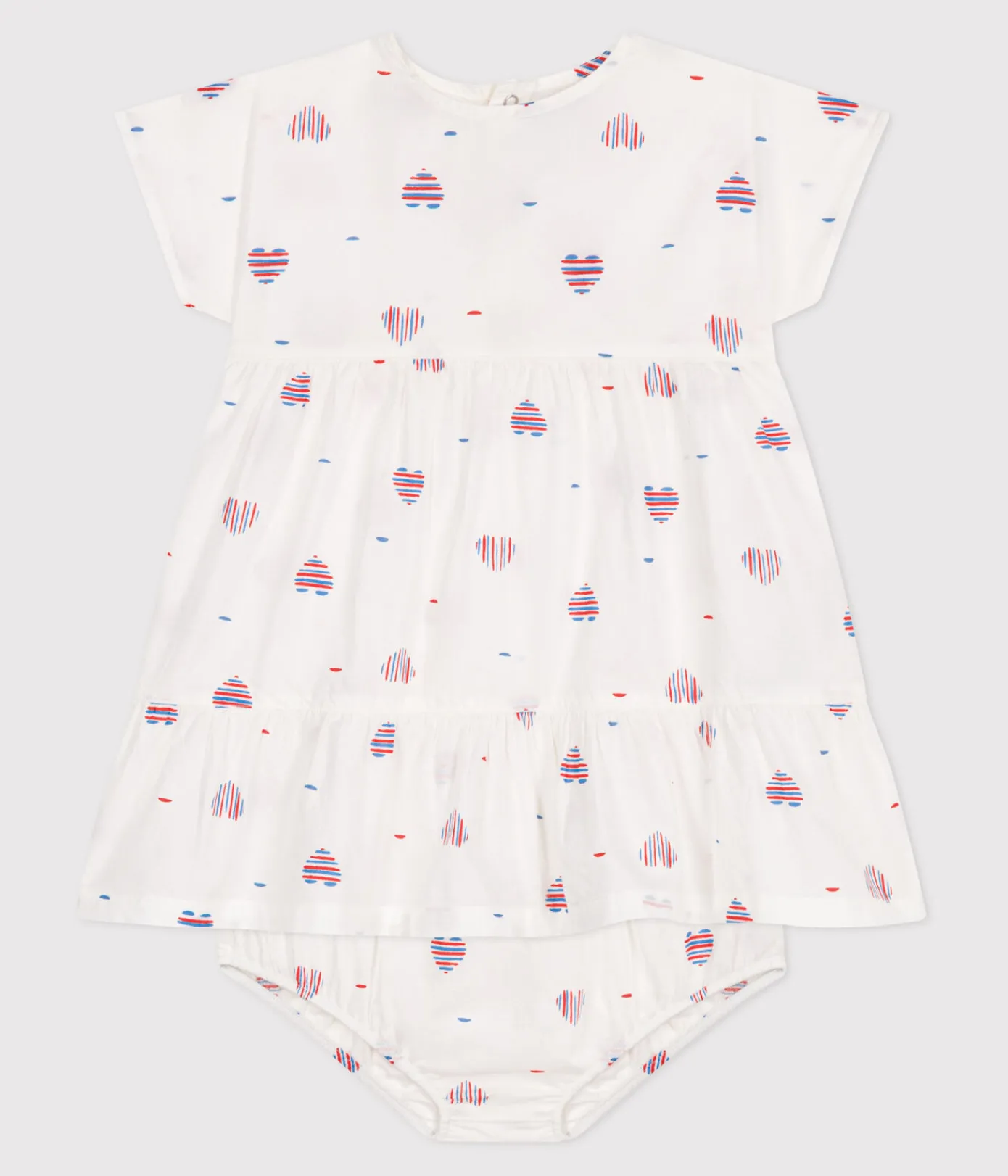 Petit Bateau Kleider*Kurzärmeliges Babykleid und Bloomer aus Baumwolle mit Herzmotiv weiss AVALANCHE/ MULTICO