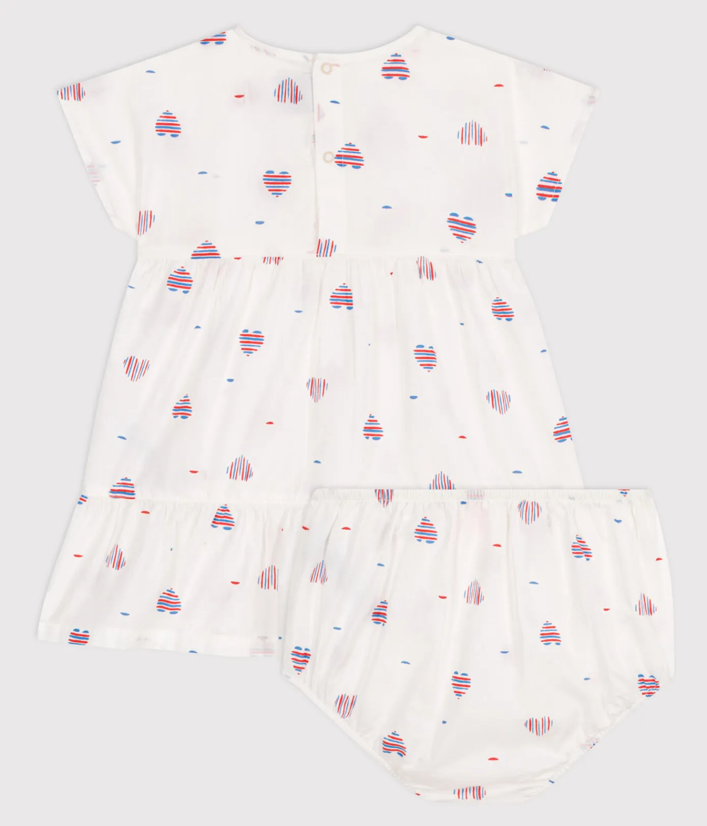 Petit Bateau Kleider*Kurzärmeliges Babykleid und Bloomer aus Baumwolle mit Herzmotiv weiss AVALANCHE/ MULTICO