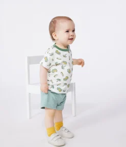 Petit Bateau T-Shirts, Oberteile*Kurzärmeliges Baby-T-Shirt aus Baumwolle mit Schiffchenmuster weiss MARSHMALLOW/ ORGE
