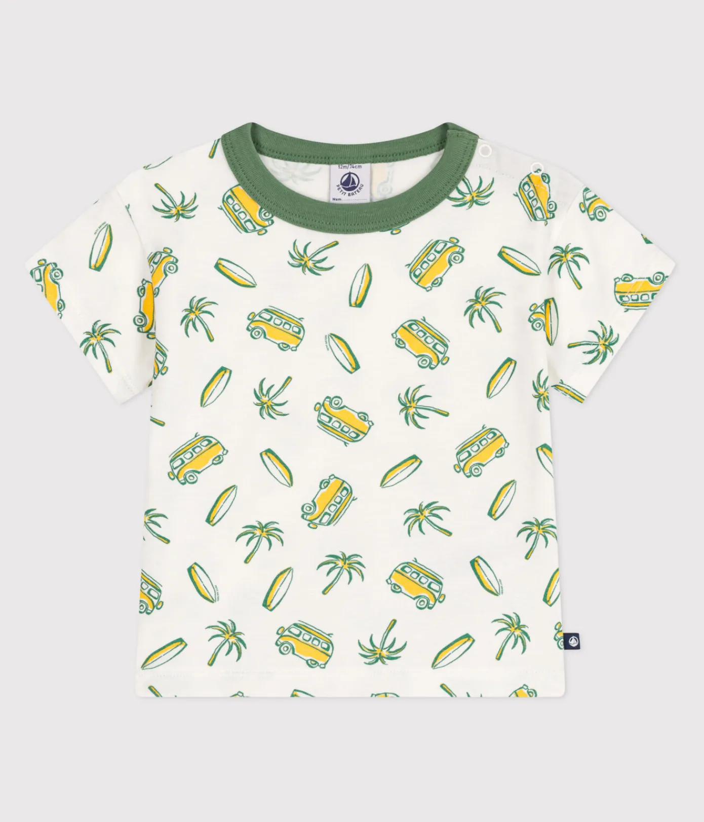 Petit Bateau T-Shirts, Oberteile*Kurzärmeliges Baby-T-Shirt aus Baumwolle mit Schiffchenmuster weiss MARSHMALLOW/ ORGE