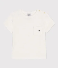 Petit Bateau T-Shirts, Oberteile*Kurzärmeliges Baby-T-Shirt aus geflammtem Jersey weiss MARSHMALLOW
