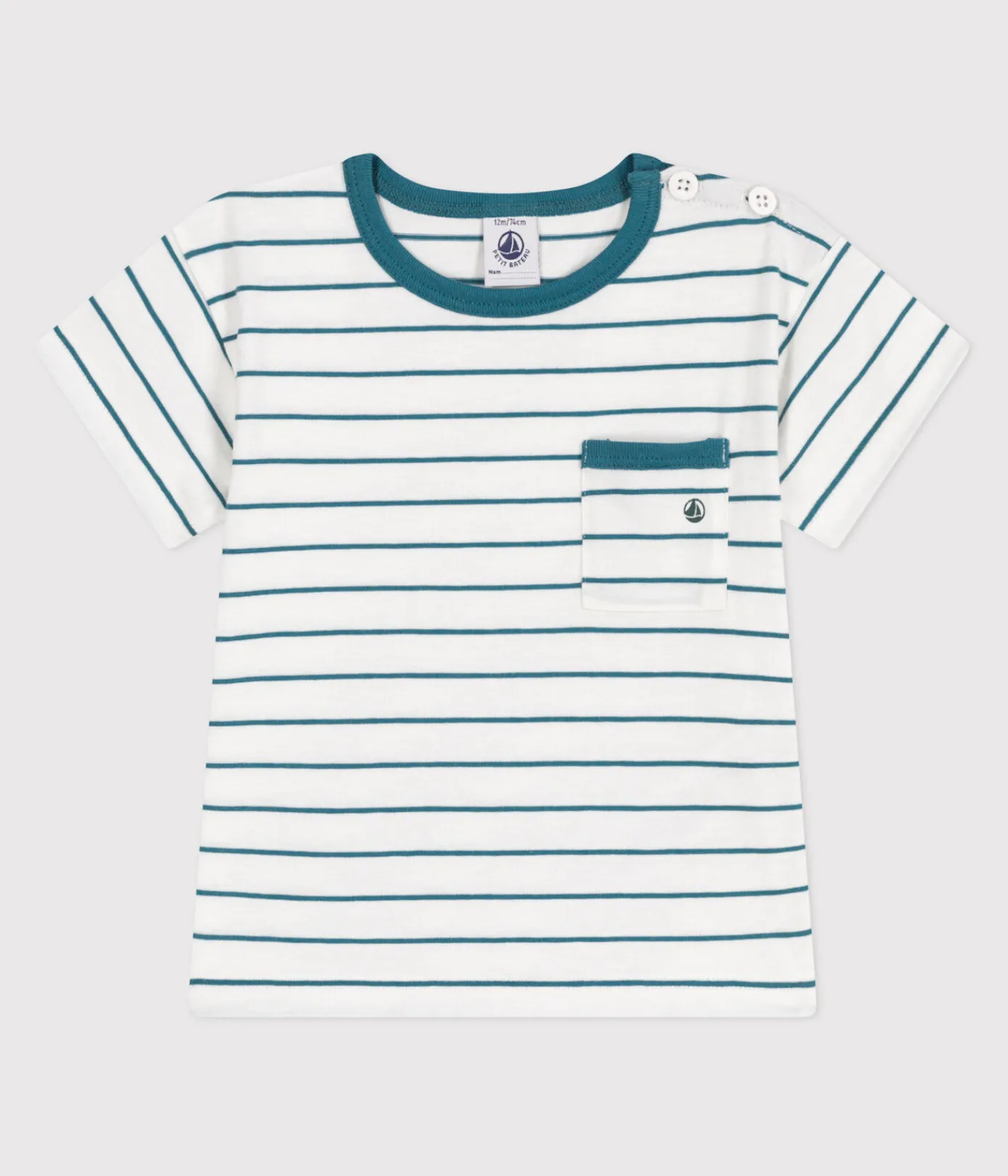 Petit Bateau T-Shirts, Oberteile*Kurzärmeliges Baby-T-Shirt aus Baumwolle mit Streifen grün MARSHMALLOW/ DRAGONFLY