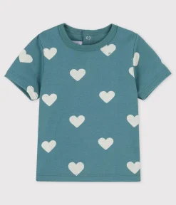 Petit Bateau T-Shirts, Oberteile*Kurzärmeliges Baby-T-Shirt aus Bio-Baumwolle mit Herzmuster grün BRUT/weiss AVALANCHE