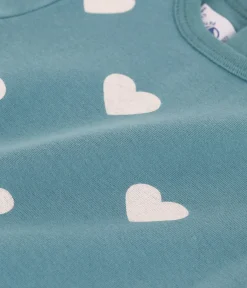 Petit Bateau T-Shirts, Oberteile*Kurzärmeliges Baby-T-Shirt aus Bio-Baumwolle mit Herzmuster grün BRUT/weiss AVALANCHE