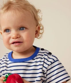 Petit Bateau T-Shirts, Oberteile*Kurzärmeliges Baby-T-Shirt aus feinem Jersey weiss MARSHMALLOW/blau MEDIEVAL
