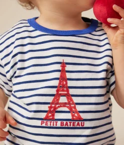 Petit Bateau T-Shirts, Oberteile*Kurzärmeliges Baby-T-Shirt aus feinem Jersey weiss MARSHMALLOW/blau MEDIEVAL