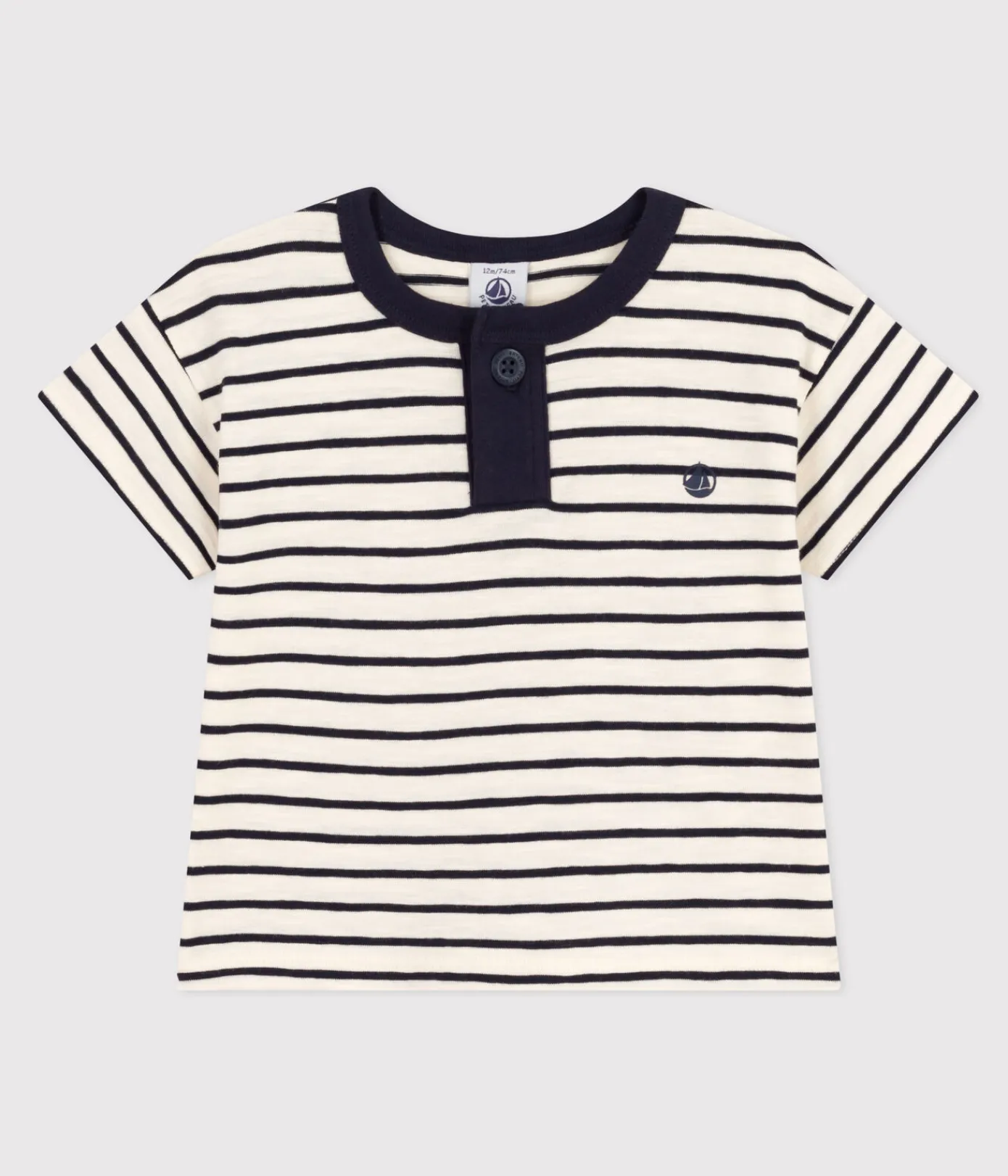 Petit Bateau T-Shirts, Oberteile*Kurzärmeliges Baby-T-Shirt aus geflammtem Jersey weiss AVALANCHE/blau SMOKING
