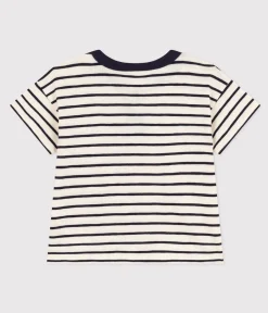 Petit Bateau T-Shirts, Oberteile*Kurzärmeliges Baby-T-Shirt aus geflammtem Jersey weiss AVALANCHE/blau SMOKING