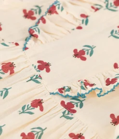Petit Bateau Kleider*Kurzärmeliges bedrucktes Babykleid aus Baumwollgaze weiss AVALANCHE/ MULTICO
