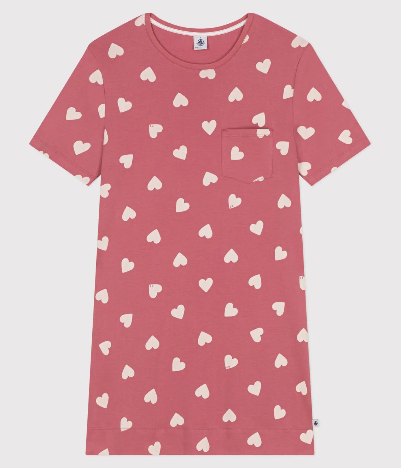 Petit Bateau Schlafanzüge, Nachthemden*Kurzärmeliges Damen-Nachthemd aus Baumwolle mit Herzmotiv rosa ROSEWOOD/ MARSHMALLOW