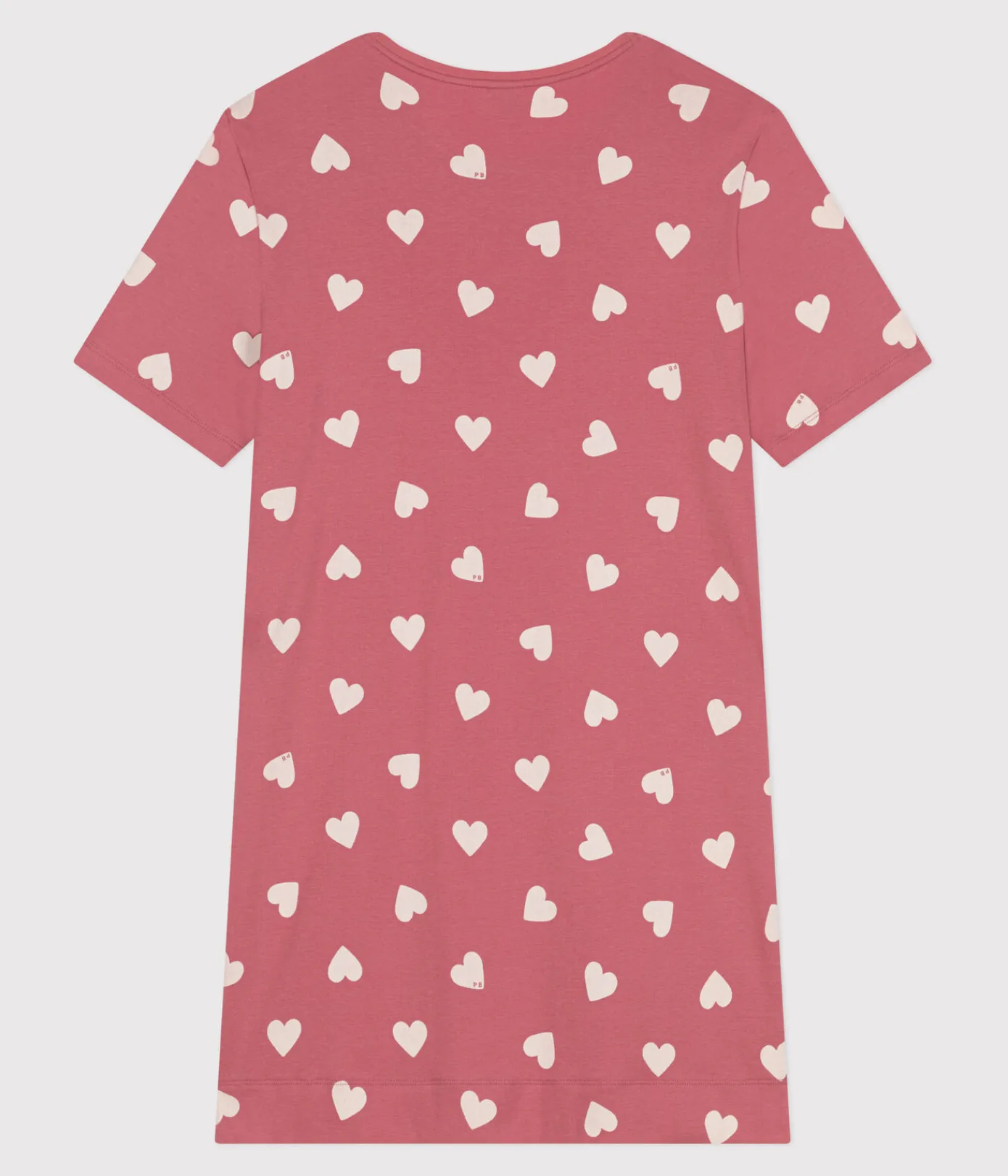 Petit Bateau Schlafanzüge, Nachthemden*Kurzärmeliges Damen-Nachthemd aus Baumwolle mit Herzmotiv rosa ROSEWOOD/ MARSHMALLOW