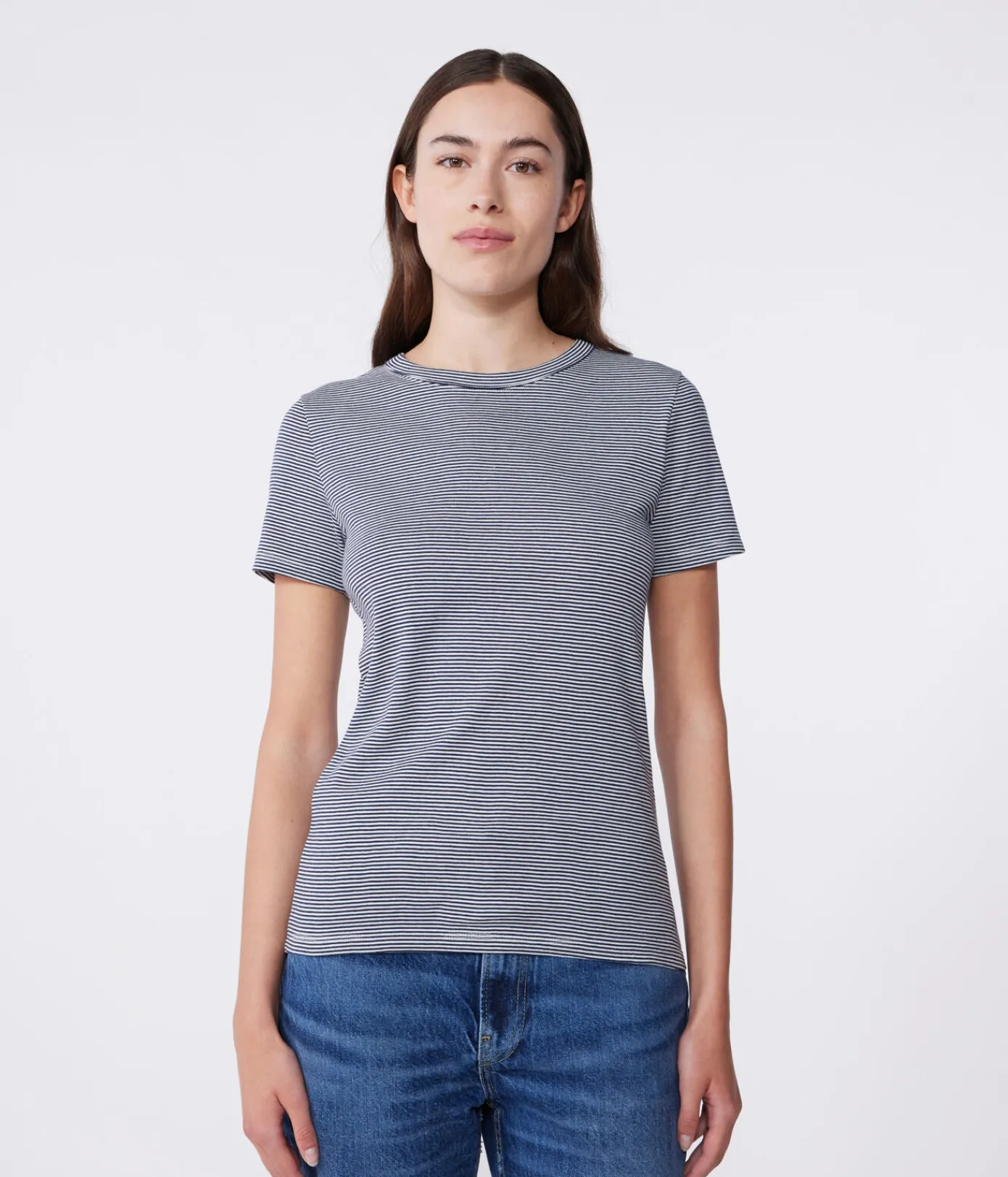 Petit Bateau Alle T-Shirts|Das Ikonische (Slim)*Kurzärmeliges Damen-T-Shirt blau SMOKING/weiss MARSHMALLOW