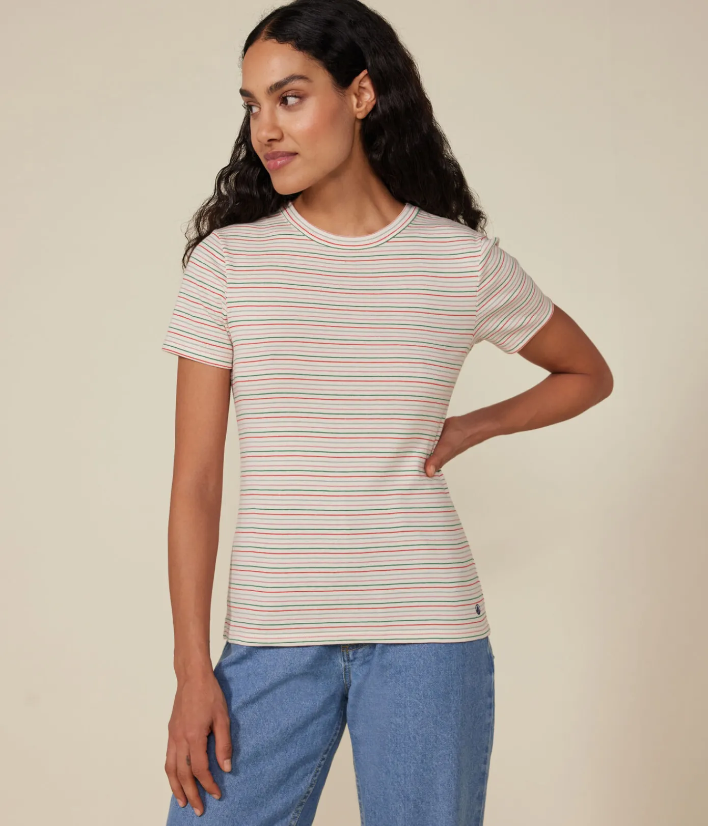 Petit Bateau Alle T-Shirts|Das Ikonische (Slim)*Kurzärmeliges Damen-T-Shirt weiss AVALANCHE/ MULTICO