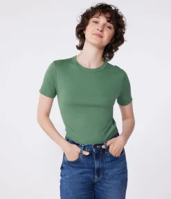 Petit Bateau Alle T-Shirts|T-Shirts, Tanktops*Kurzärmeliges Damen-T-Shirt aus Leinen grün PALMERAIE