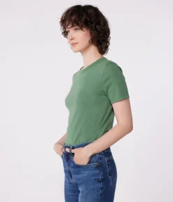 Petit Bateau Alle T-Shirts|T-Shirts, Tanktops*Kurzärmeliges Damen-T-Shirt aus Leinen grün PALMERAIE