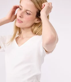 Petit Bateau Alle T-Shirts|Das Ikonische (Slim)*Kurzärmeliges Damen-T-Shirt L'ICONIQUE aus einfarbigem Rippstrick weiss ECUME