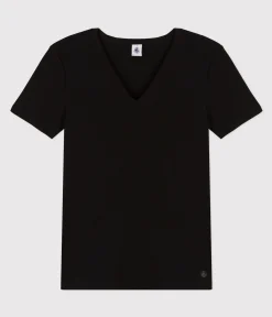 Petit Bateau Alle T-Shirts|Das Ikonische (Slim)*Kurzärmeliges Damen-T-Shirt L'ICONIQUE aus einfarbigem Rippstrick schwarz BLACK