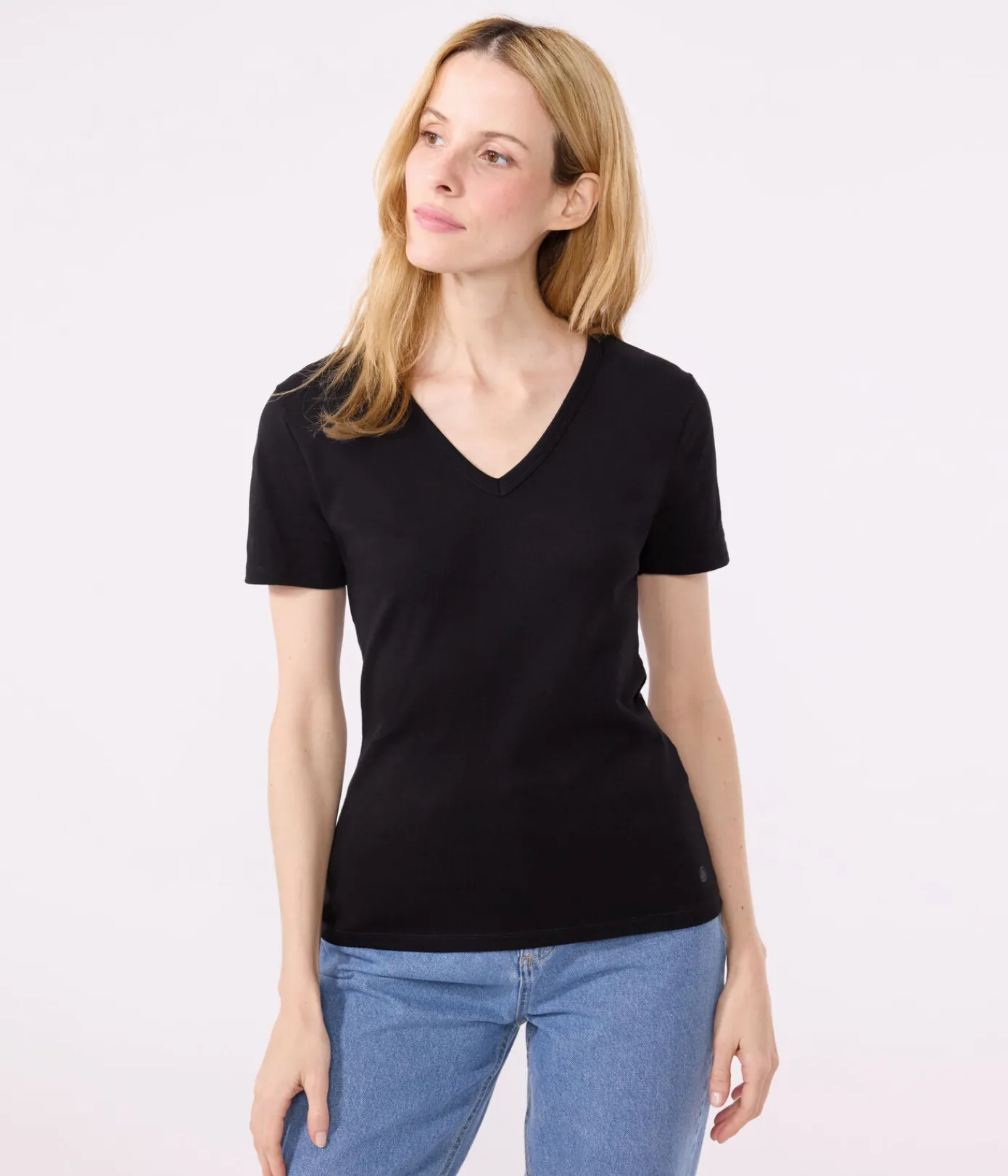 Petit Bateau Alle T-Shirts|Das Ikonische (Slim)*Kurzärmeliges Damen-T-Shirt L'ICONIQUE aus einfarbigem Rippstrick schwarz BLACK