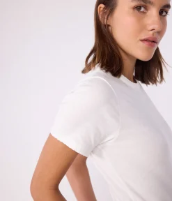 Petit Bateau Alle T-Shirts|Das Ikonische (Slim)*Kurzärmeliges Damen-T-Shirt L'Iconique aus einfarbigem Rippstrick weiss ECUME