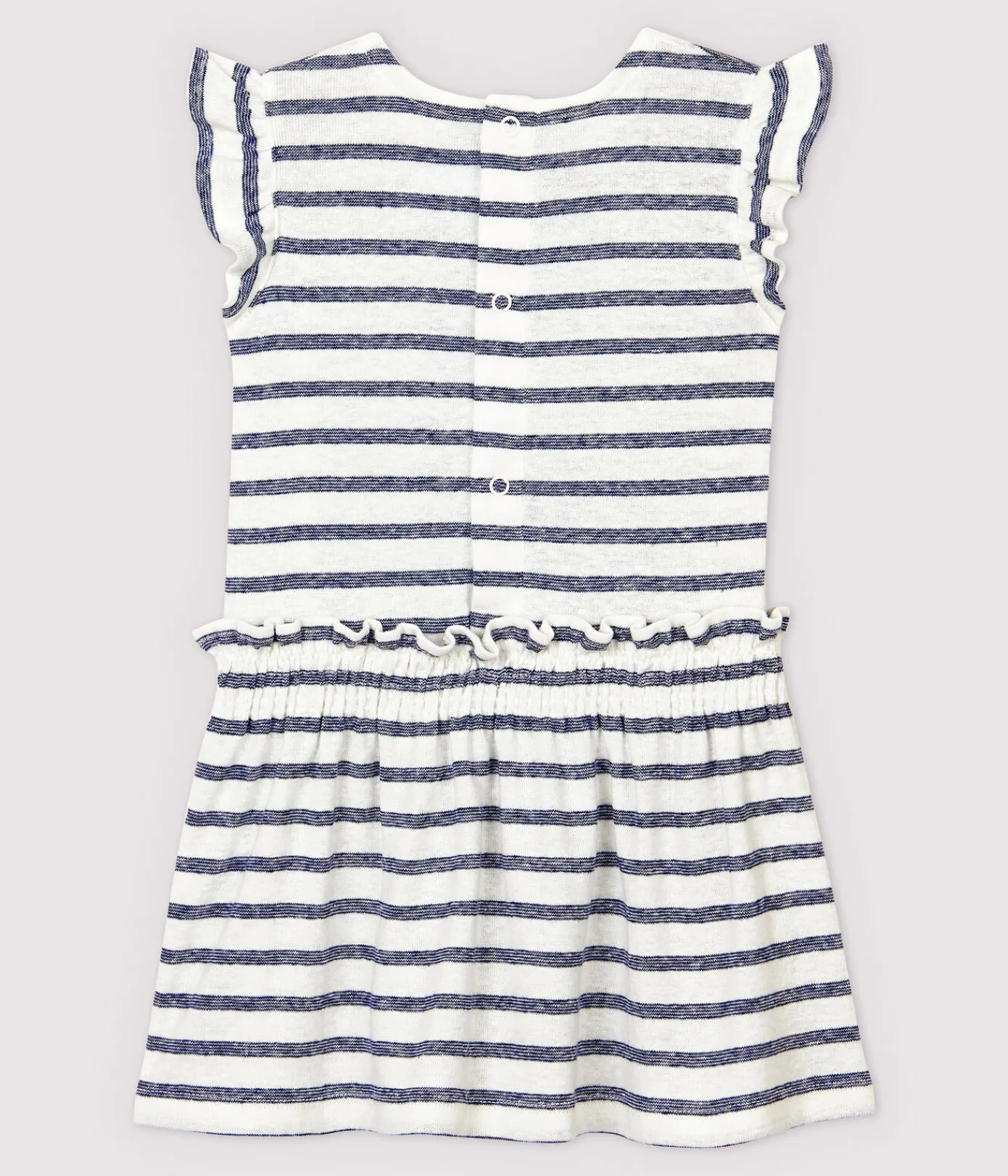 Petit Bateau Kleider*Kurzärmeliges, gestreiftes Babykleid aus Baumwolle/Leinen für Mädchen weiss MARSHMALLOW/blau MEDIEVAL