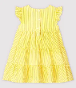 Petit Bateau Kleider*Kurzärmeliges, gestreiftes Baby-Kleid aus Seersucker für Mädchen gelb SHINE/weiss MARSHMALLOW