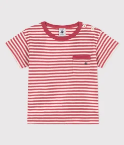 Petit Bateau T-Shirts, Oberteile*Kurzärmeliges gestreiftes Baby-T-Shirt aus gestreiftem geflammtem Jersey. rosa PAPI/beige AVALANCHE