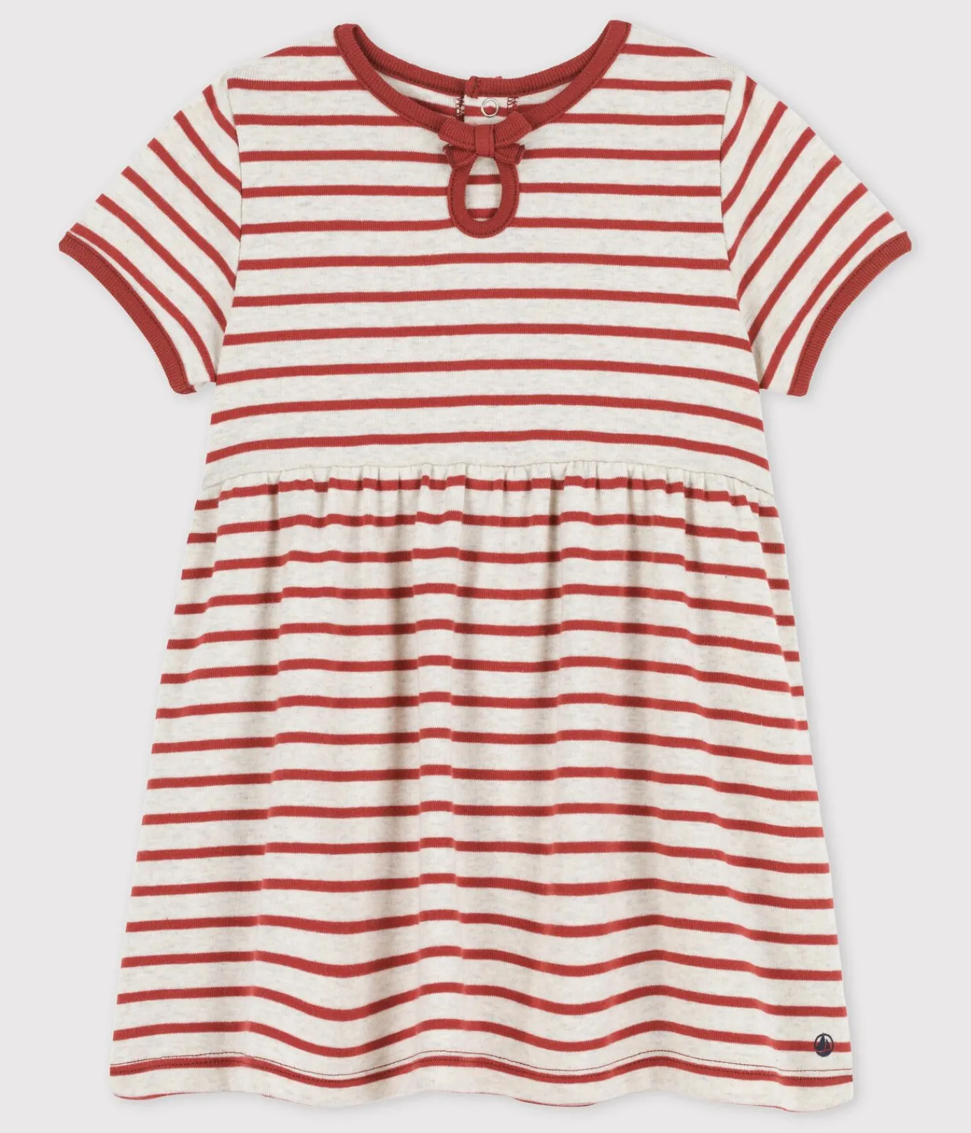 Petit Bateau Kleider*Kurzärmeliges, gestreiftes Babykleid aus Bio-Baumwolle beige MONTELIMAR/ OMBRIE