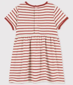 Petit Bateau Kleider*Kurzärmeliges, gestreiftes Babykleid aus Bio-Baumwolle beige MONTELIMAR/ OMBRIE