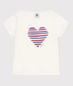 Petit Bateau T-Shirts, Tops, Oberteile*Kurzärmeliges Kinder T-Shirt aus Baumwolle mit Herzmotiv weiss MARSHMALLOW