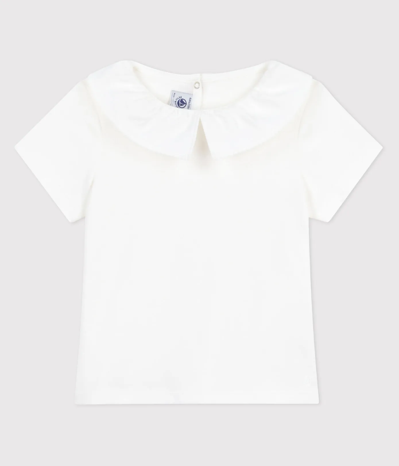 Petit Bateau T-Shirts, Tops, Oberteile*Kurzärmeliges Kinder T-Shirt mit Kragen aus einfarbiger Baumwolle weiss MARSHMALLOW