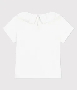 Petit Bateau T-Shirts, Tops, Oberteile*Kurzärmeliges Kinder T-Shirt mit Kragen aus einfarbiger Baumwolle weiss MARSHMALLOW