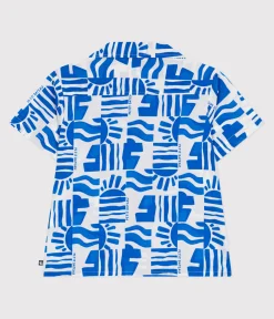 Petit Bateau T-Shirts, Poloshirts, Hemden*Kurzärmeliges Kinder-Hemd aus bedruckter Baumwolle blau MARSHMALLOW/ PORCELANA
