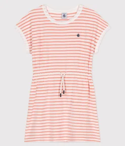 Petit Bateau Kleider, Röcke*Kurzärmeliges Kinder-Kleid aus Baumwoll-Frottee mit Streifen orange MARSHMALLOW/ ABRICOT