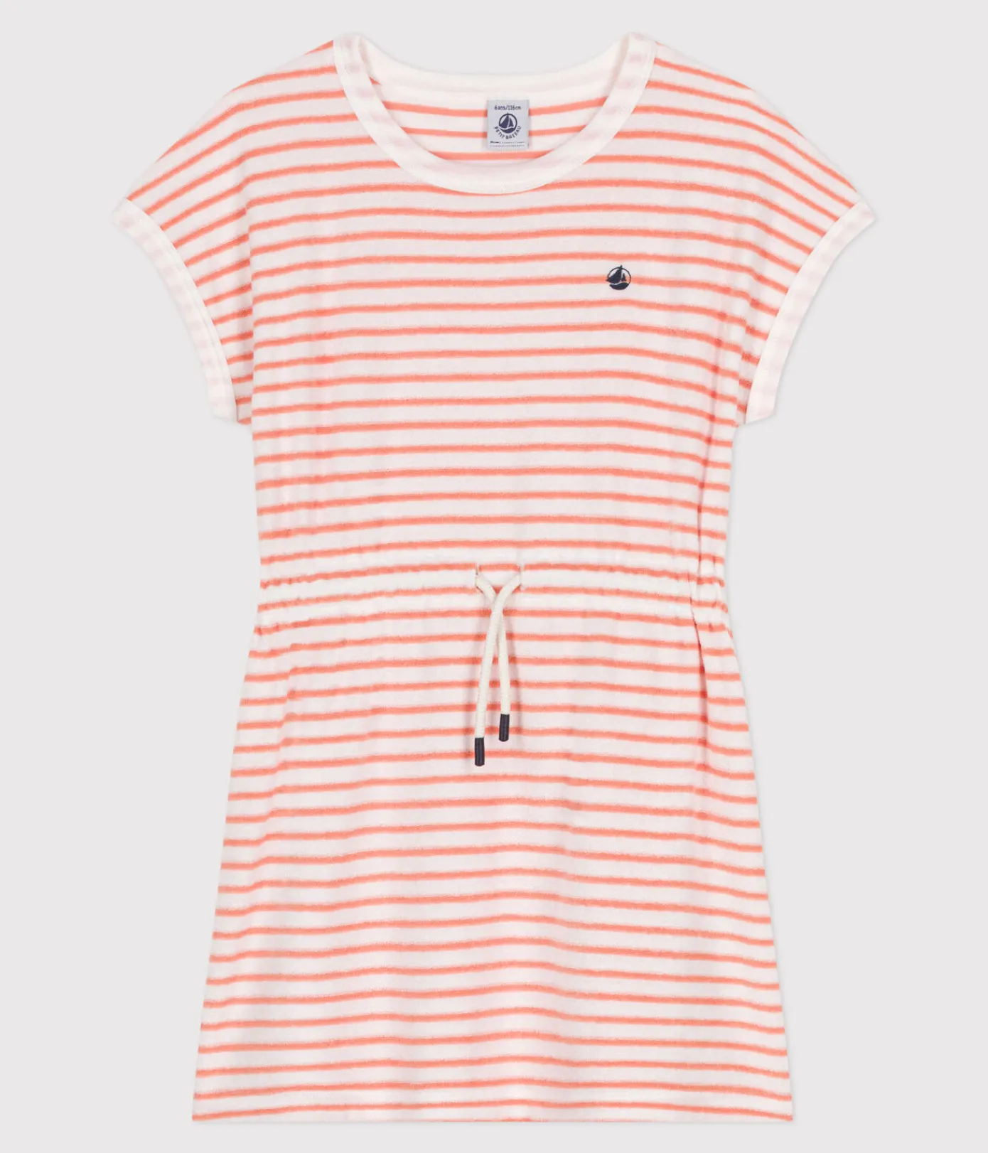 Petit Bateau Kleider, Röcke*Kurzärmeliges Kinder-Kleid aus Baumwoll-Frottee mit Streifen orange MARSHMALLOW/ ABRICOT