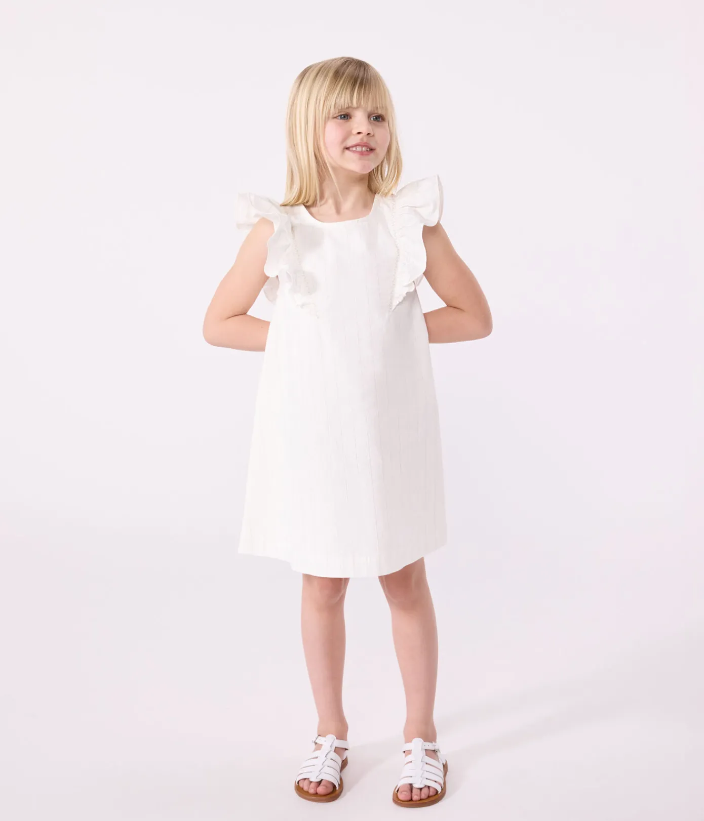 Petit Bateau Kleider, Röcke*Kurzärmeliges Kinder-Kleid aus Baumwolle weiss MARSHMALLOW/grau ARGENT