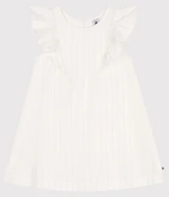 Petit Bateau Kleider, Röcke*Kurzärmeliges Kinder-Kleid aus Baumwolle weiss MARSHMALLOW/grau ARGENT