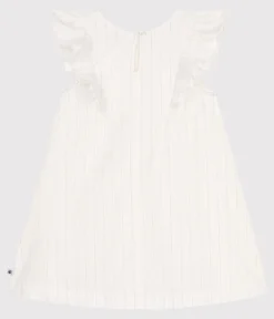 Petit Bateau Kleider, Röcke*Kurzärmeliges Kinder-Kleid aus Baumwolle weiss MARSHMALLOW/grau ARGENT