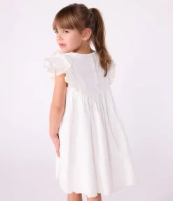 Petit Bateau Kleider, Röcke*Kurzärmeliges Kinder-Kleid aus einfarbiger Baumwolle weiss ECUME